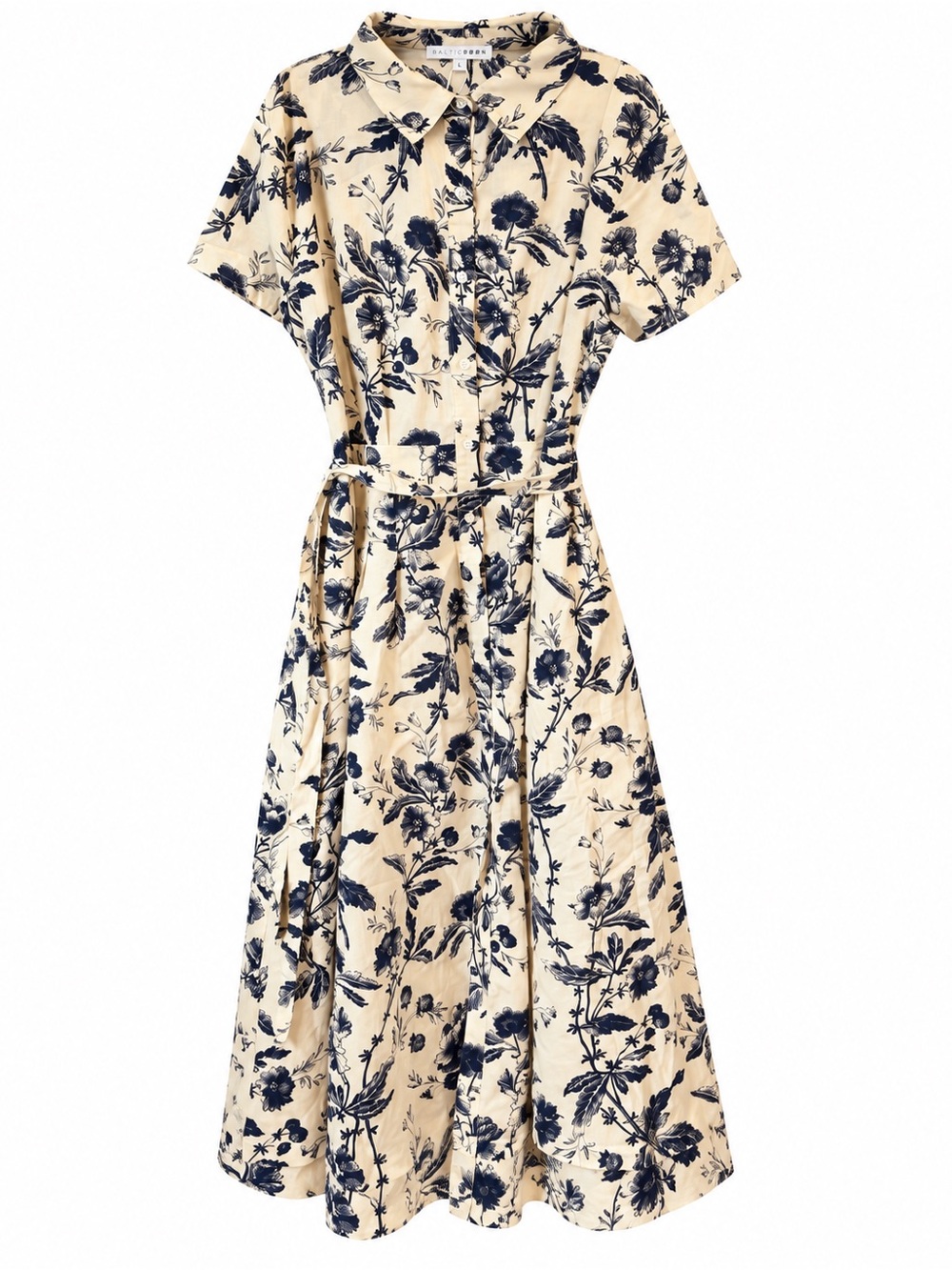 Baltic Born Floral Shirt‑Waist Midi Dress in Cream and Navy